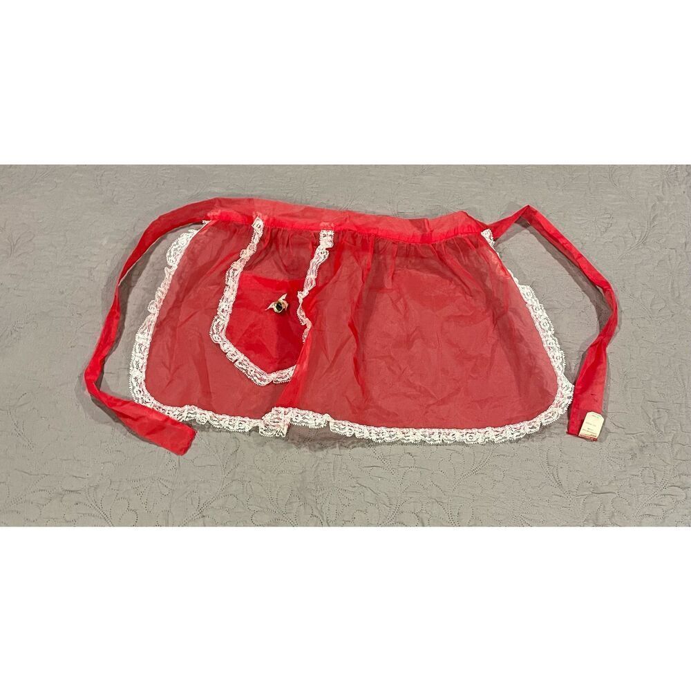 Vintage Red Sheer Half Apron Christmas